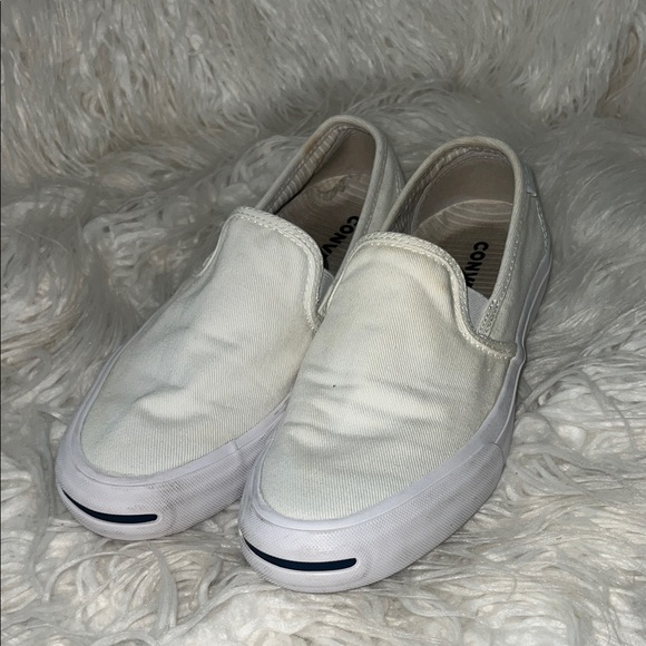 Converse Jack Purcell White Slip-On Canvas Sneakers Women’s size 8.5 Men’s 7 - Picture 1 of 6